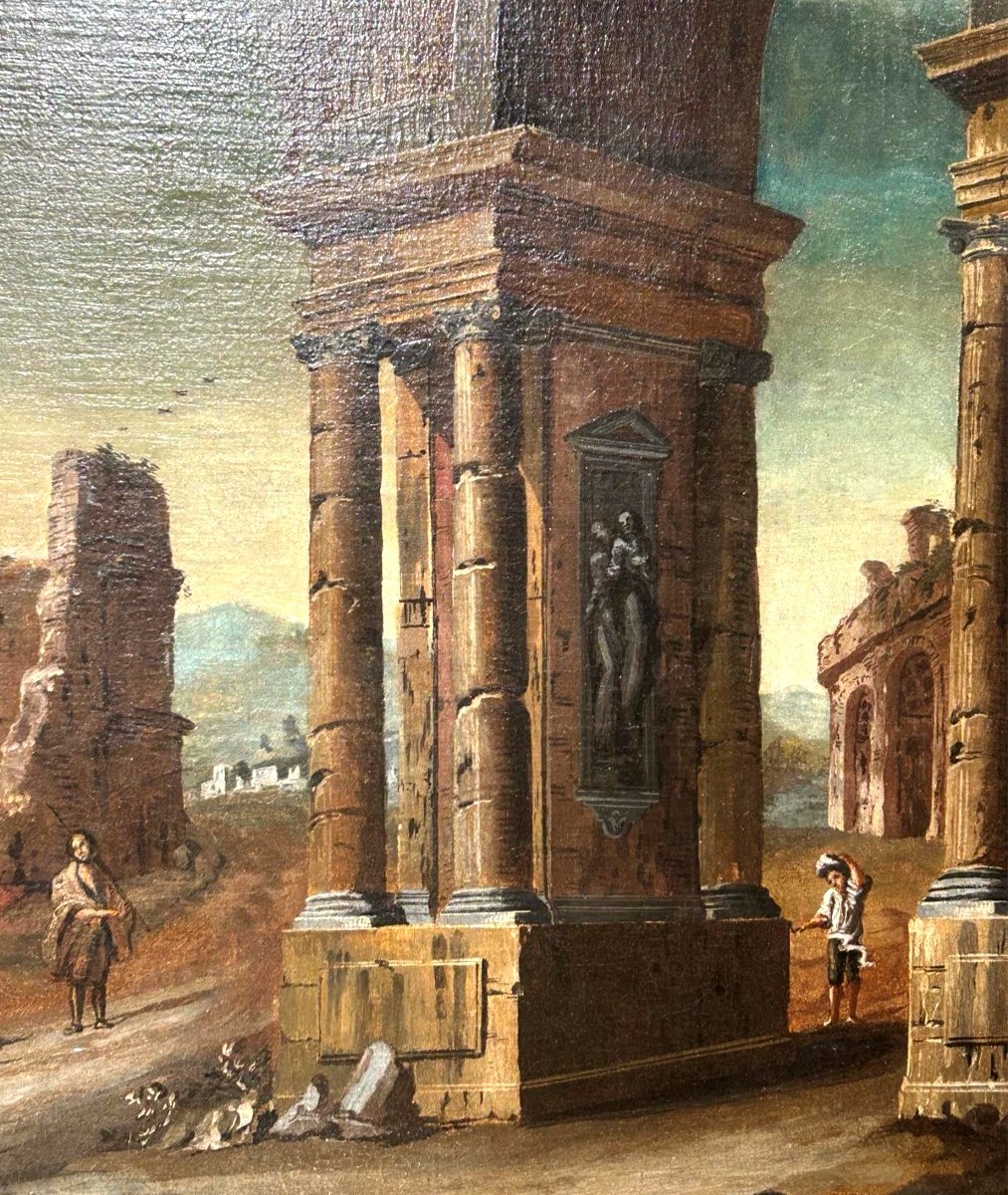 Landscape With Classical Ruins Attributed To The Italian Scenographer Gaetano Ottani 1720 -1801-photo-4