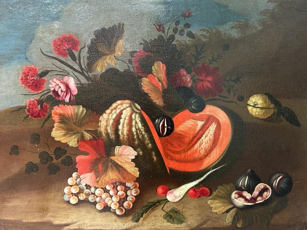Nature Morte De Fleurs Et De Fruits, Première Moitié Du XVIIIe Siècle.-photo-4