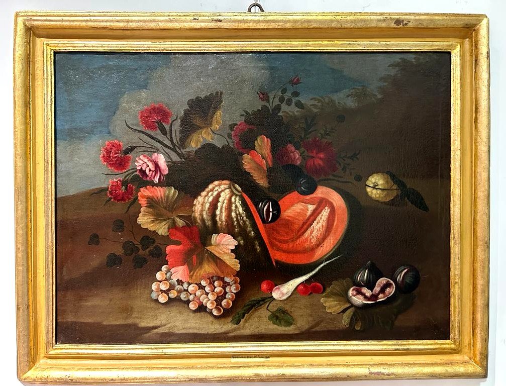 Nature Morte De Fleurs Et De Fruits, Première Moitié Du XVIIIe Siècle.