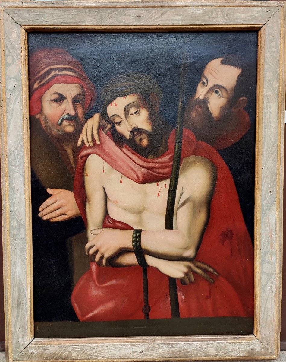 Intéressant Christ Moqué, Huile Sur Toile Du XVIIe Siècle.-photo-4