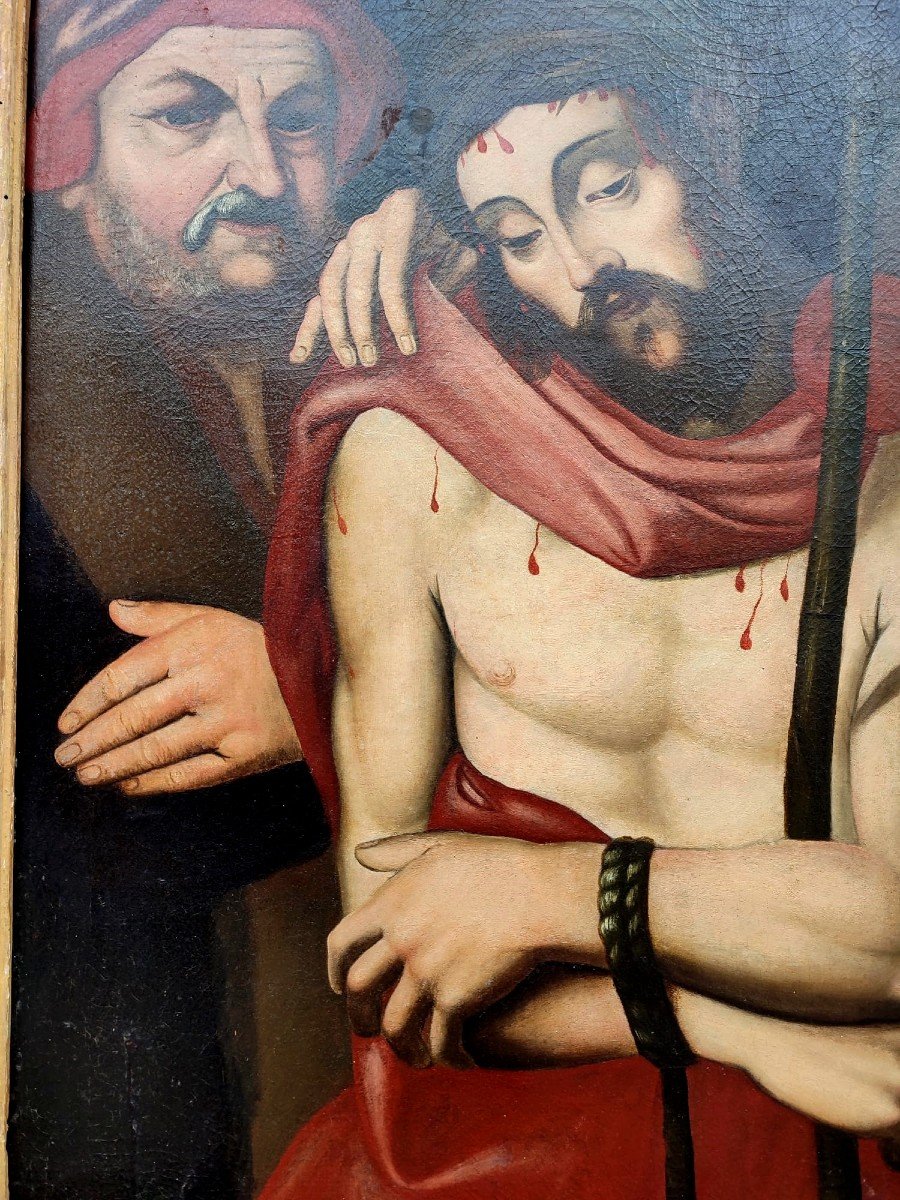 Intéressant Christ Moqué, Huile Sur Toile Du XVIIe Siècle.-photo-1