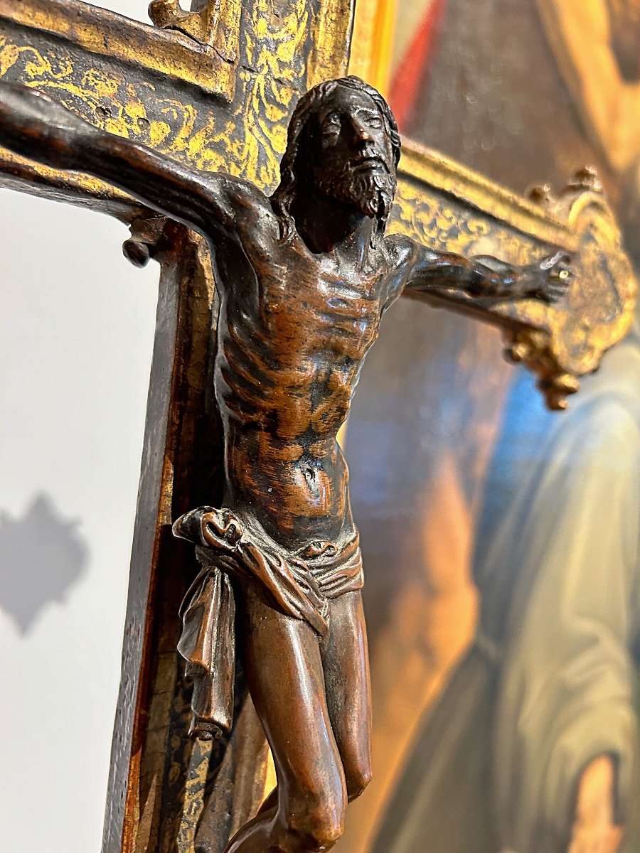 Bronze "christ Vivant" d'Antonio Susini Et Atelier, Sur Une Croix De Procession Du XVIe Siècle.-photo-3