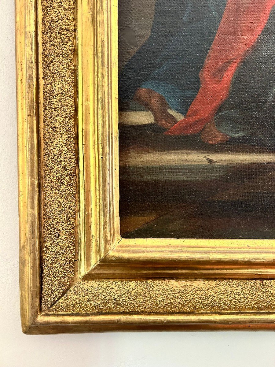 Esther And Assuero - Oil On Canvas 2nd Half Of The 17th Century. Sandblasted And Gilded Frame-photo-3