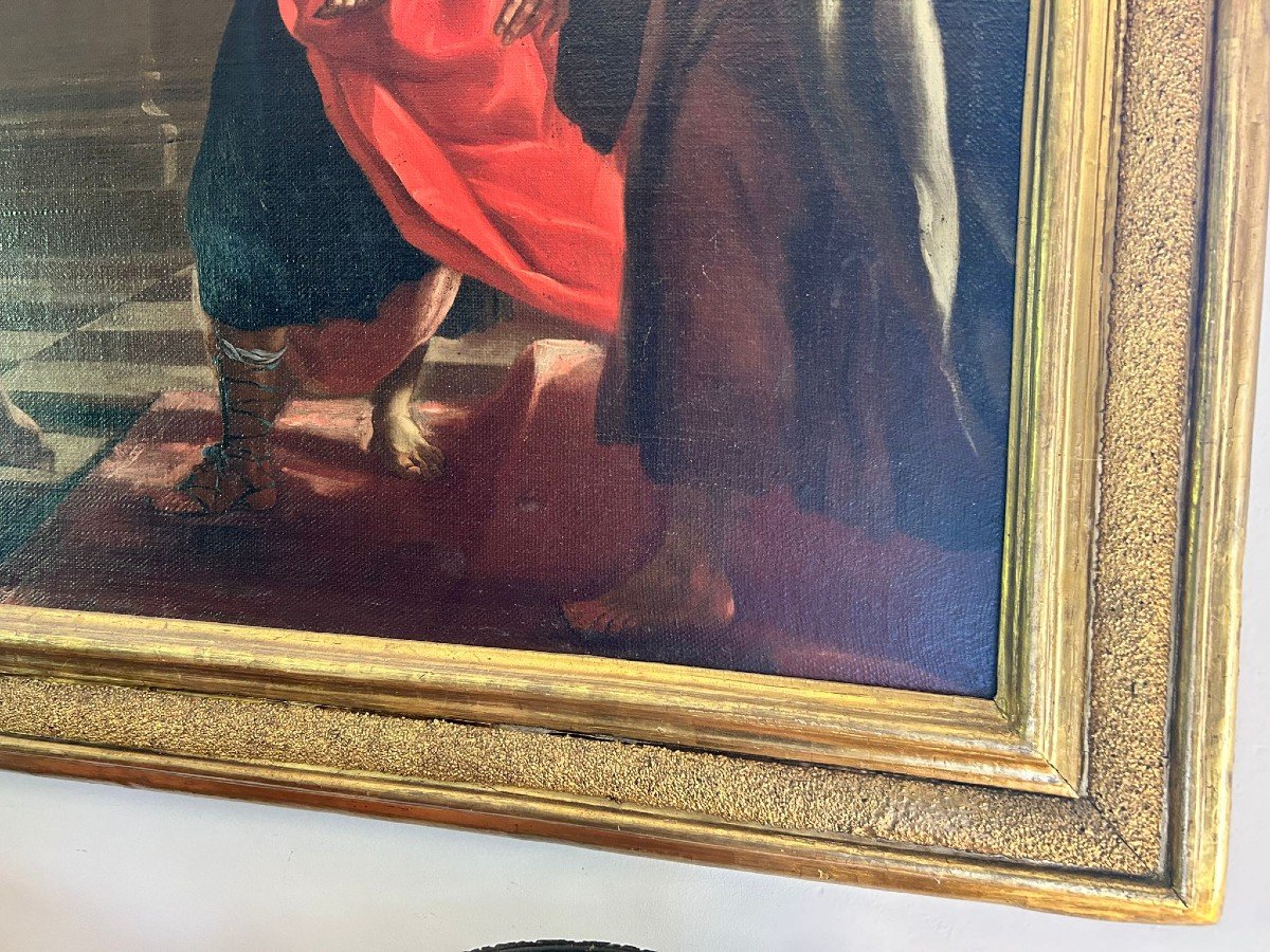 Esther And Assuero - Oil On Canvas 2nd Half Of The 17th Century. Sandblasted And Gilded Frame-photo-7