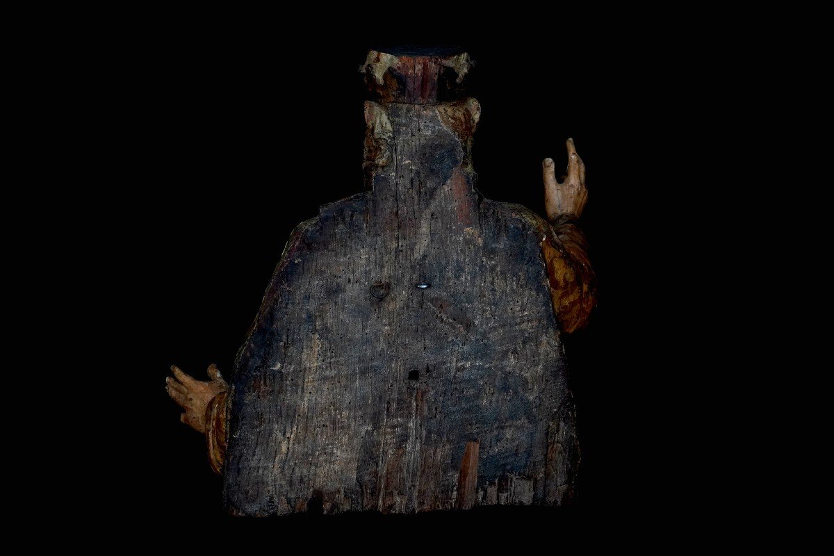 Sculpture d'Un Saint En Bois Polychrome Et Riche Décor ''estofado De Oro'', 1ère Moitié Du XVIs-photo-3