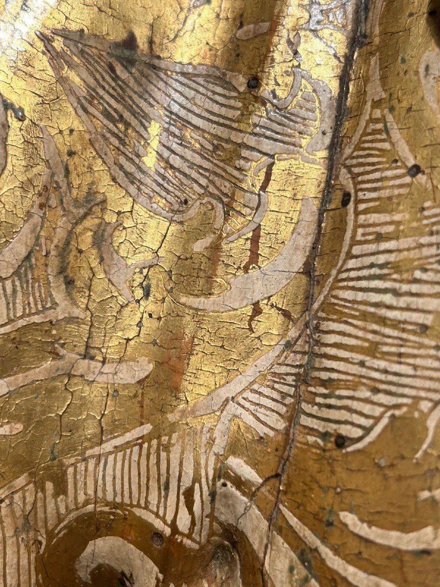 Sculpture d'Un Saint En Bois Polychrome Et Riche Décor ''estofado De Oro'', 1ère Moitié Du XVIs-photo-1
