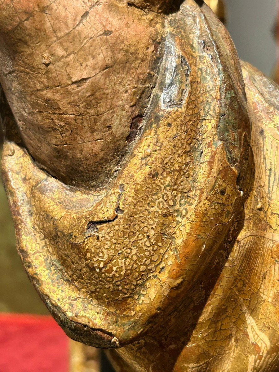 Sculpture d'Un Saint En Bois Polychrome Et Riche Décor ''estofado De Oro'', 1ère Moitié Du XVIs-photo-6