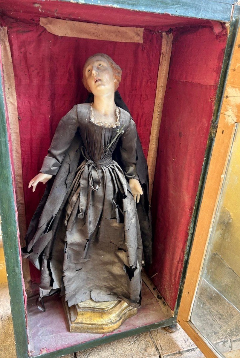 Votive Shrine With Wax Sculpture Of Saint Catherine