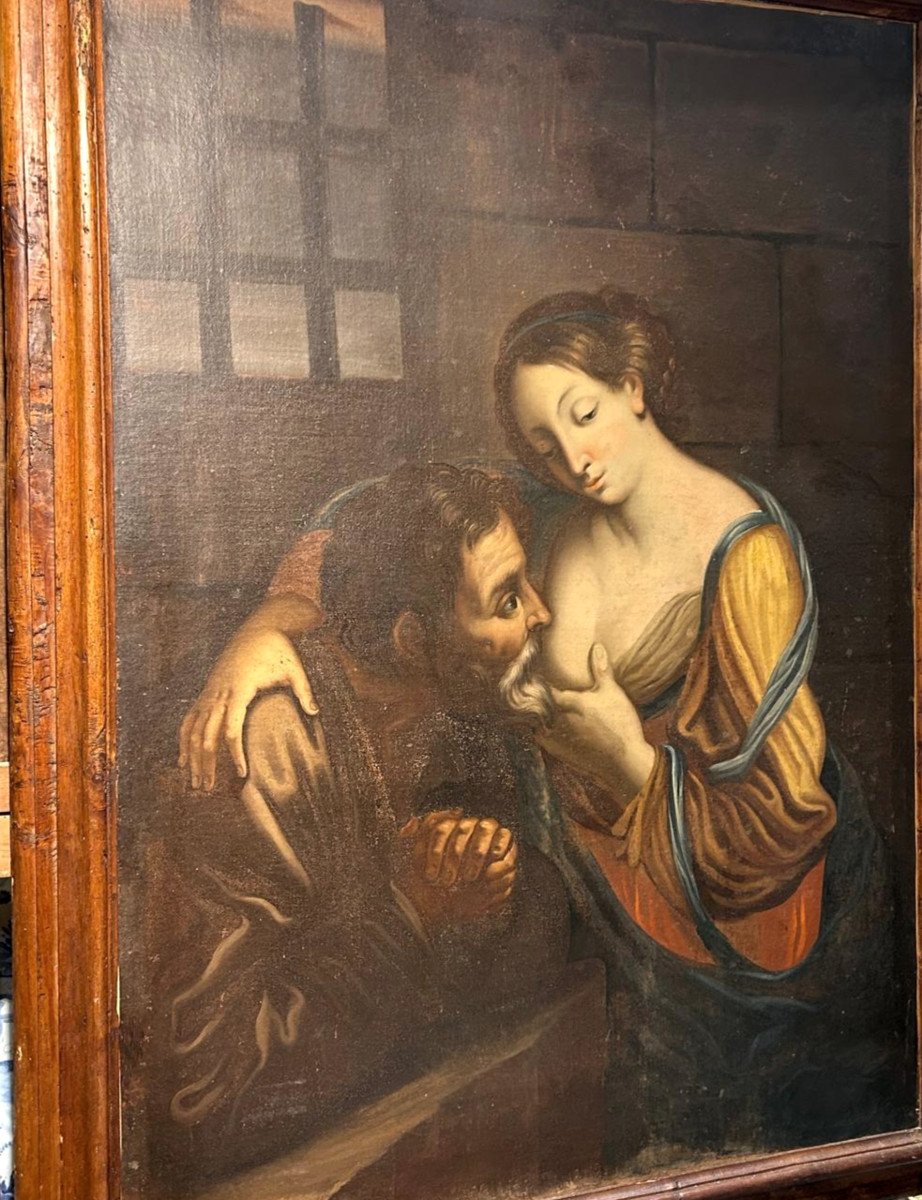 Roman Charity Last Quarter Of The 17th Century - Large Oil On Canvas On Antique Frame-photo-2