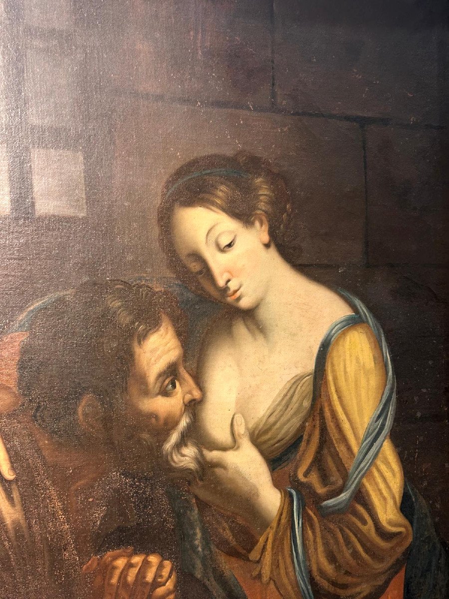 Roman Charity Last Quarter Of The 17th Century - Large Oil On Canvas On Antique Frame-photo-4