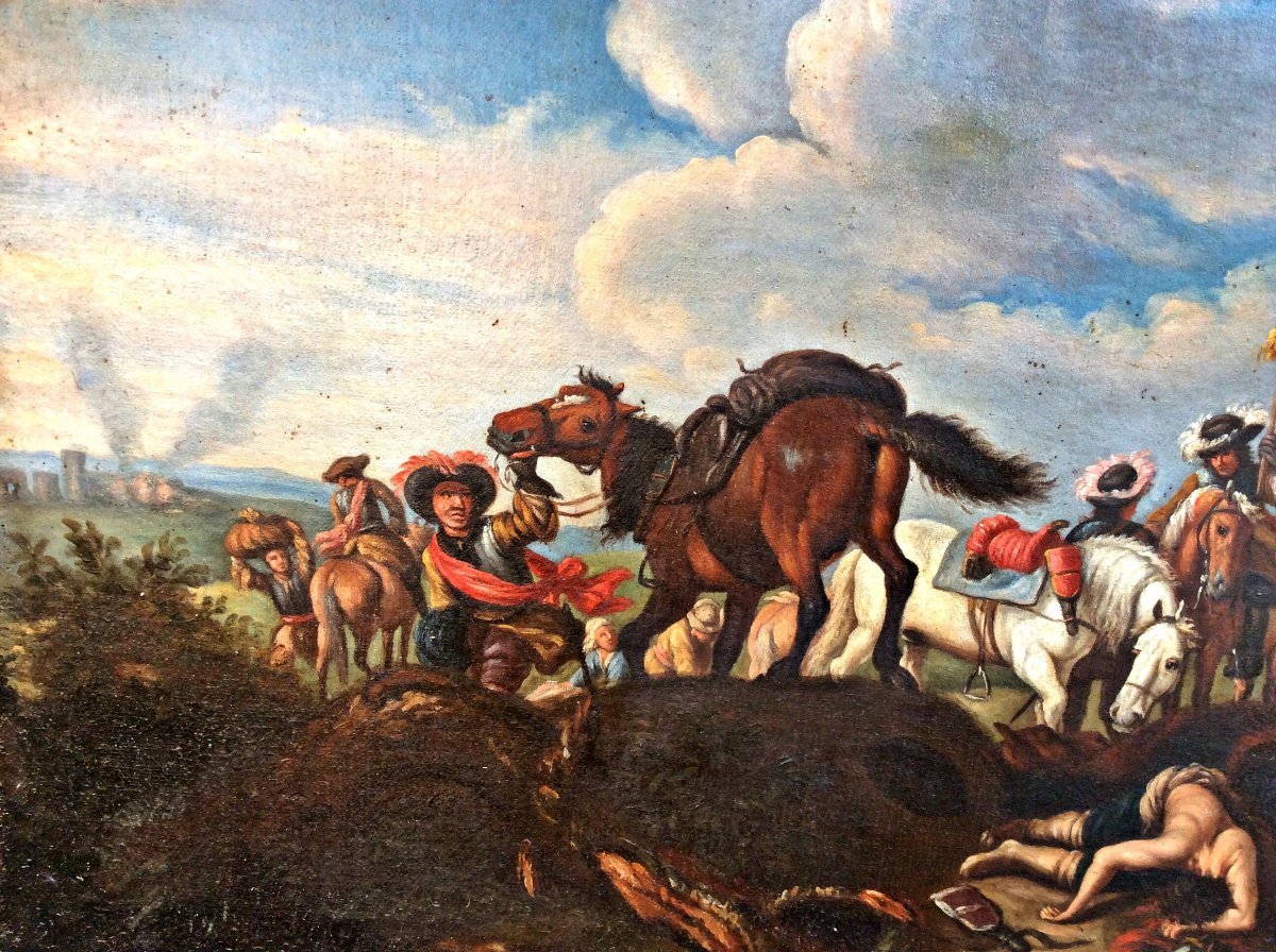 "retreat From Battle" Attributed To Christian Reder (leipzig 1656 - Rome 1729)-photo-2