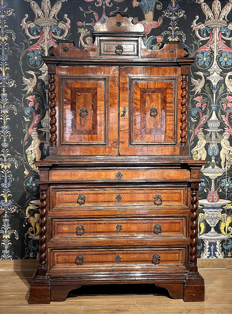 Elegant Double-body Cabinet With Coin Cabinet In Fine Woods. Rome, Last Quarter Of The XVIIth