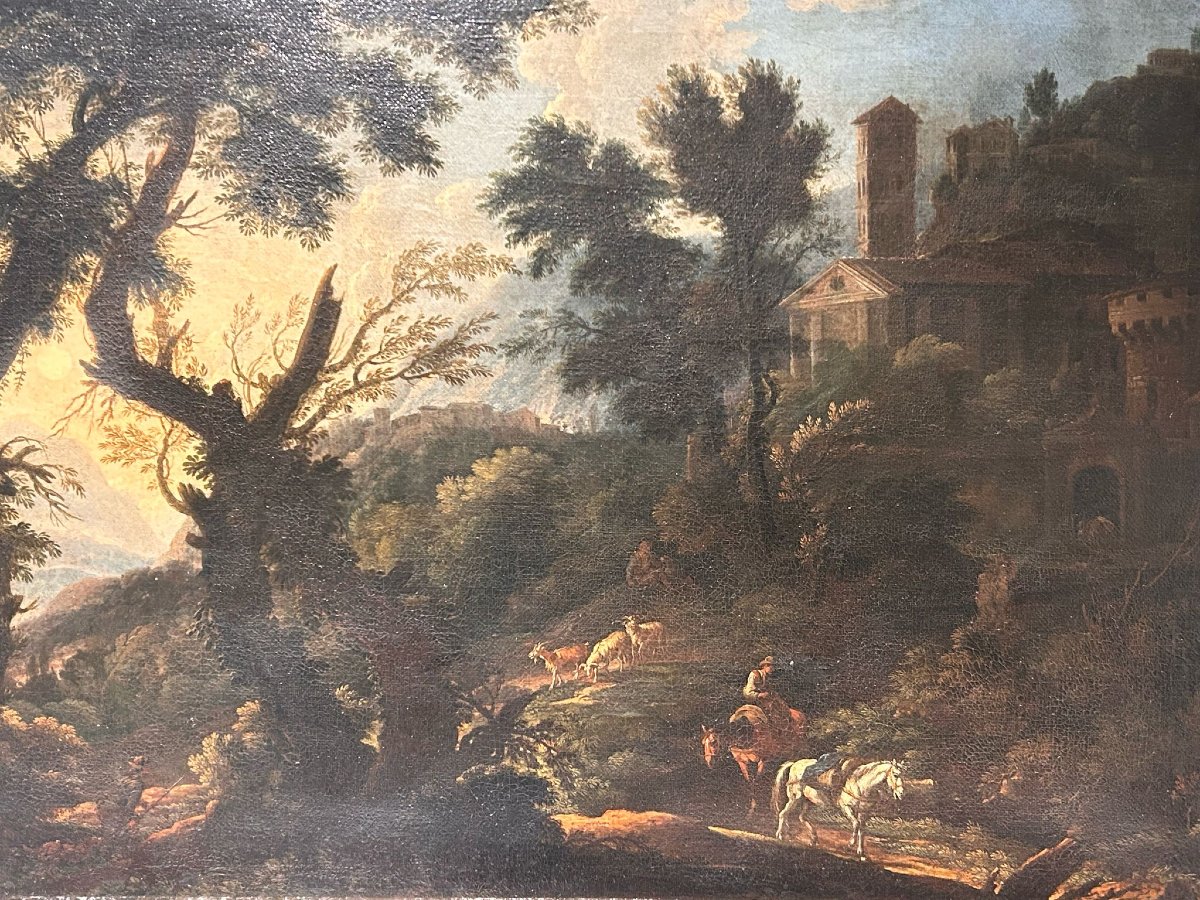 Aurore Dans La Campagne Du Latium Avec Voyageurs Et Personnages De La Seconde Moitié Du XVIIe S-photo-2