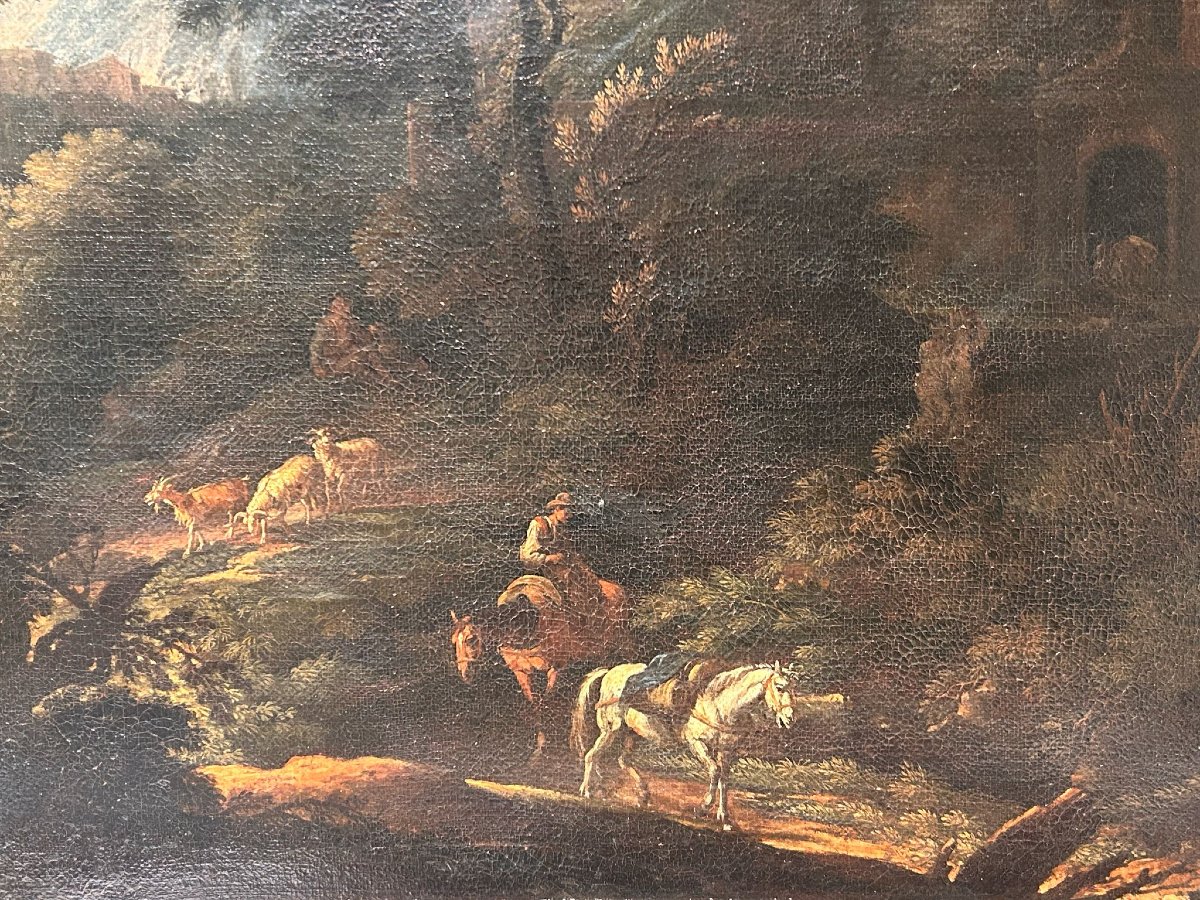 Aurore Dans La Campagne Du Latium Avec Voyageurs Et Personnages De La Seconde Moitié Du XVIIe S-photo-3