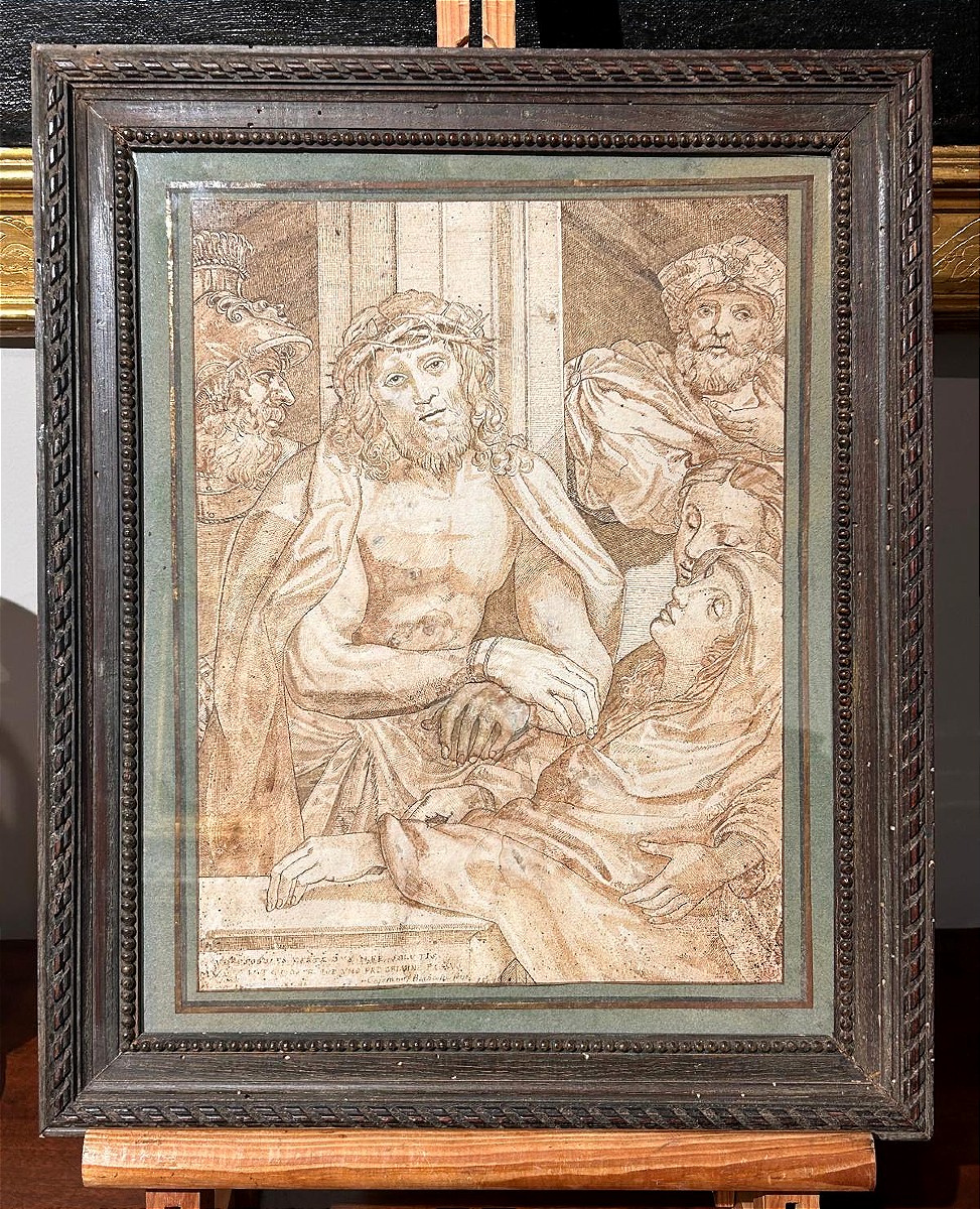 Ecce Homo, Engraving Or Drawing From17th C. (inv. Correggio, Dis. Ag. Carracci) (375 X 270mm)