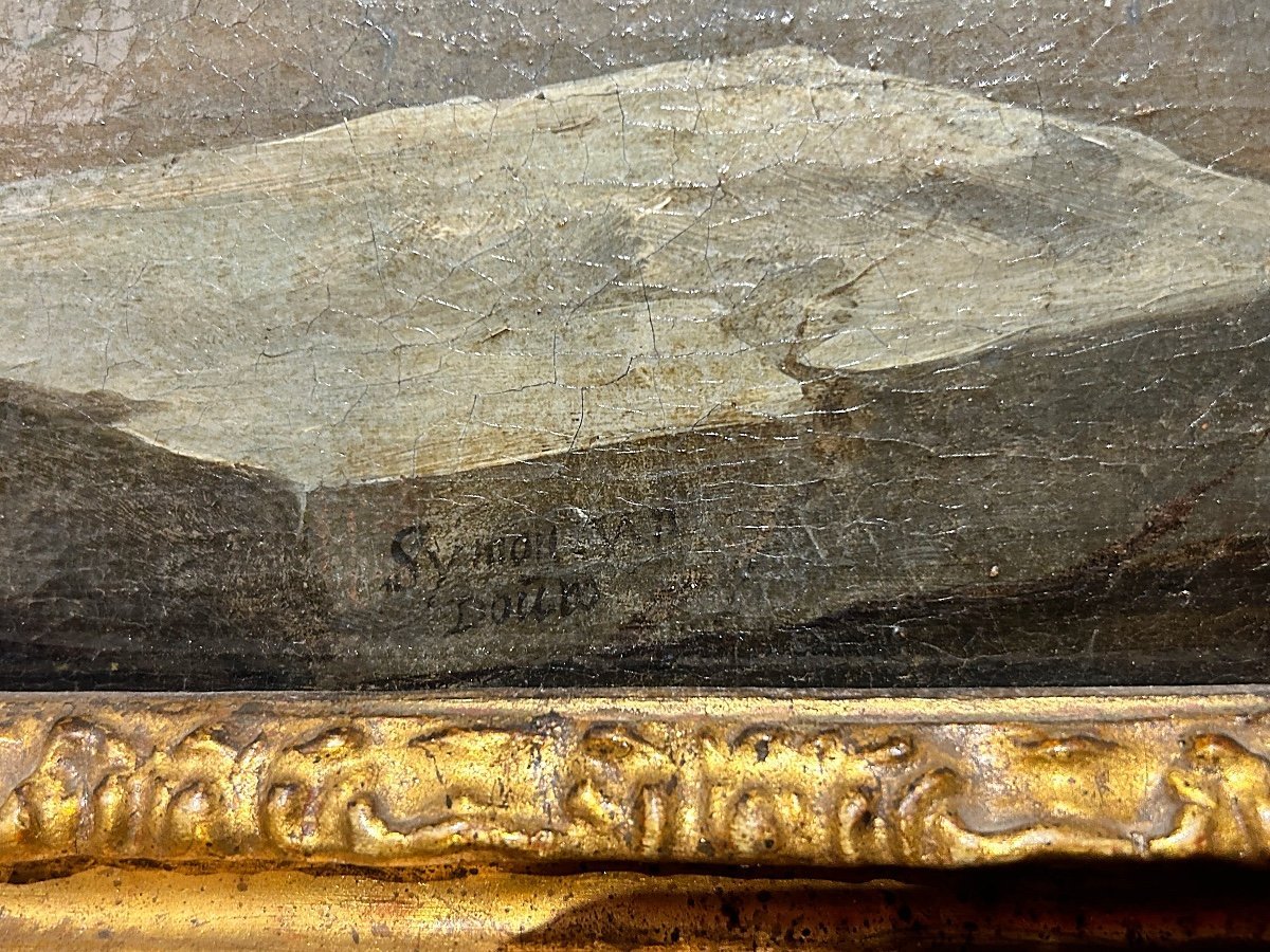 "Séjour de chasse avec fauconnier" - Signée Du Maître Hollandais Simon Van Douw (1630-1677)-photo-3