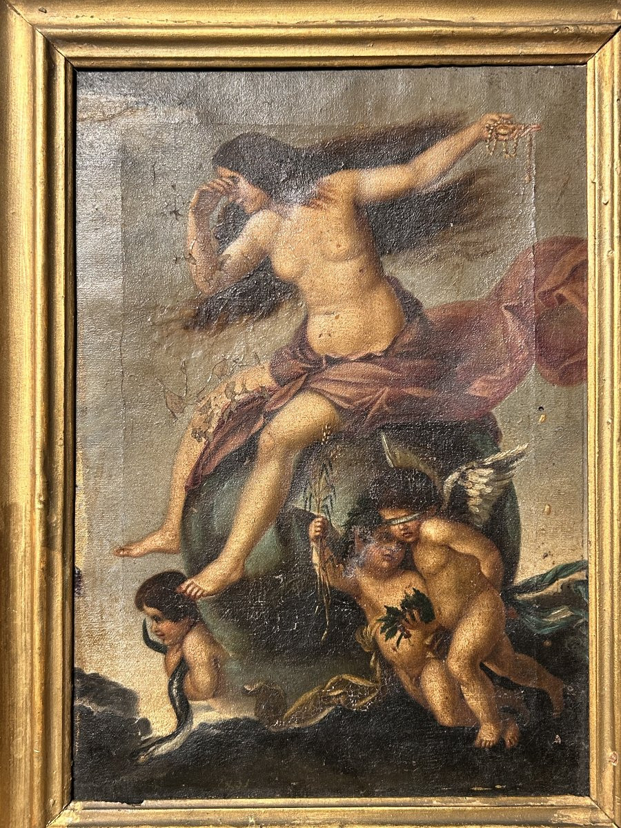 Allégorie De La Fortune, Huile Sur Toile Fin XVIIème, Début XVIIIème Siècle.-photo-2