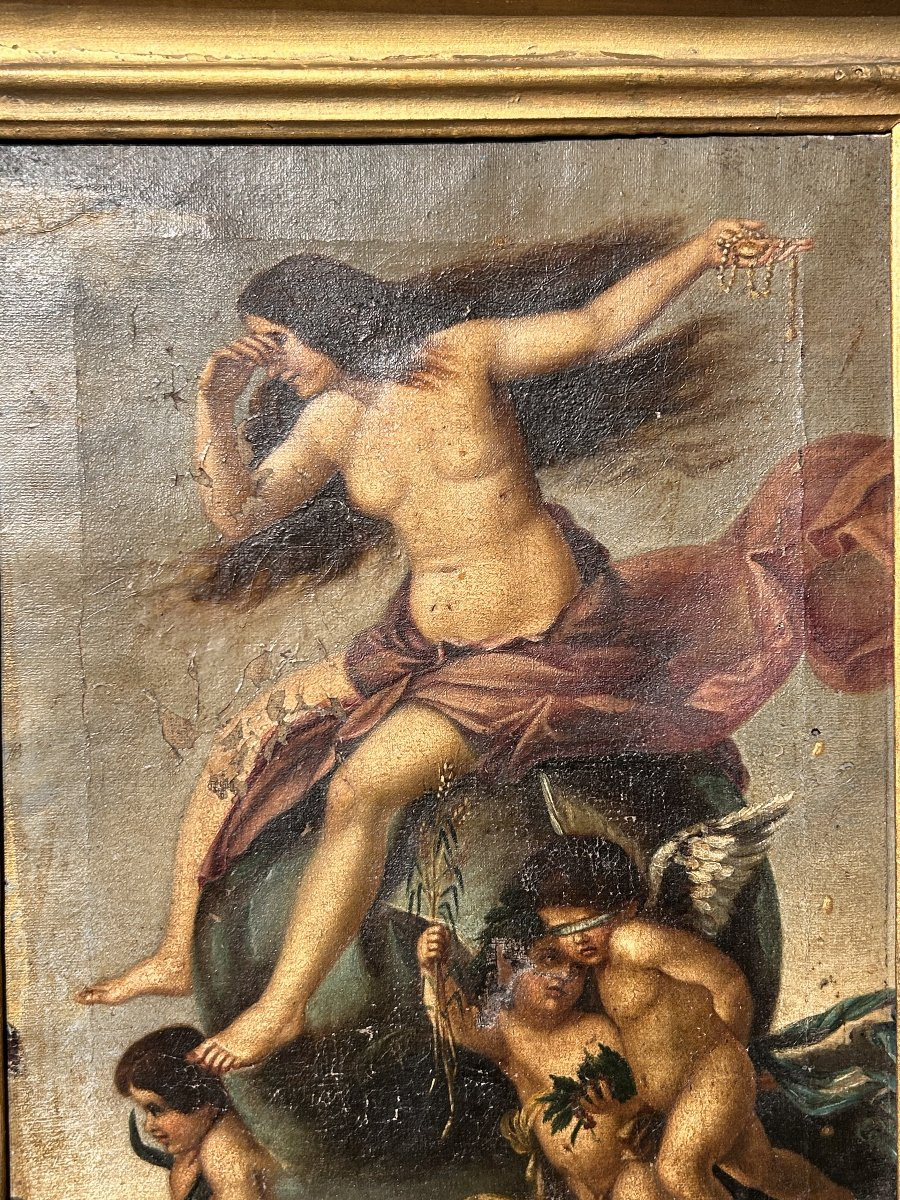 Allégorie De La Fortune, Huile Sur Toile Fin XVIIème, Début XVIIIème Siècle.-photo-1
