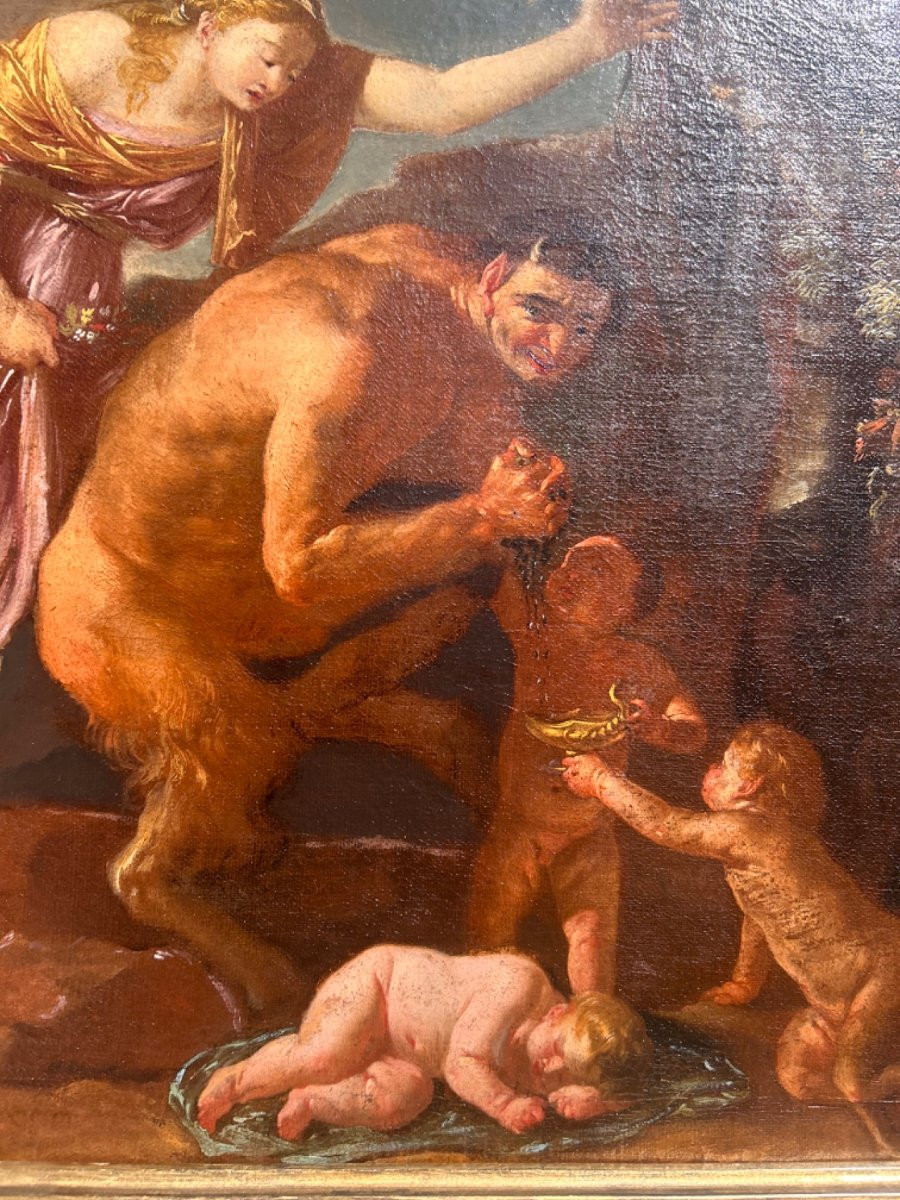 Dionysian Scene With Silenus And Satyrs In Metamorphosis, Oil On Canvas, 17th Century-photo-3