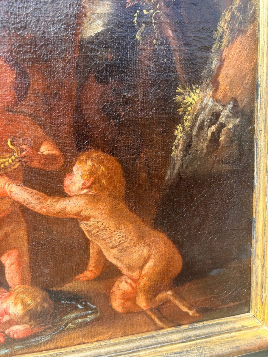 Dionysian Scene With Silenus And Satyrs In Metamorphosis, Oil On Canvas, 17th Century-photo-2