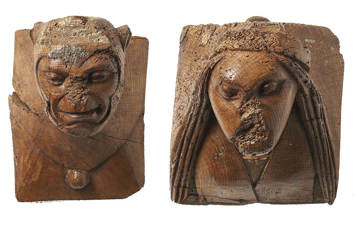 Pair Of Architectural Elements Of Fantastic Figures, Early 16th C. Nordic Art.-photo-3