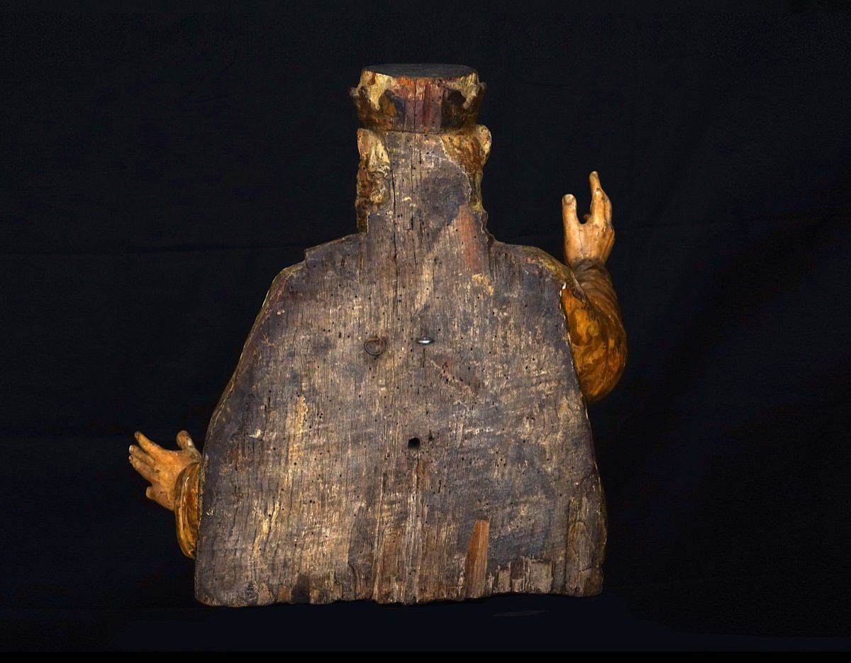 Sculpture d'Un Saint En Bois Polychrome Et Riche Décor ''estofado De Oro'', 1ère Moitié Du XVIs-photo-3