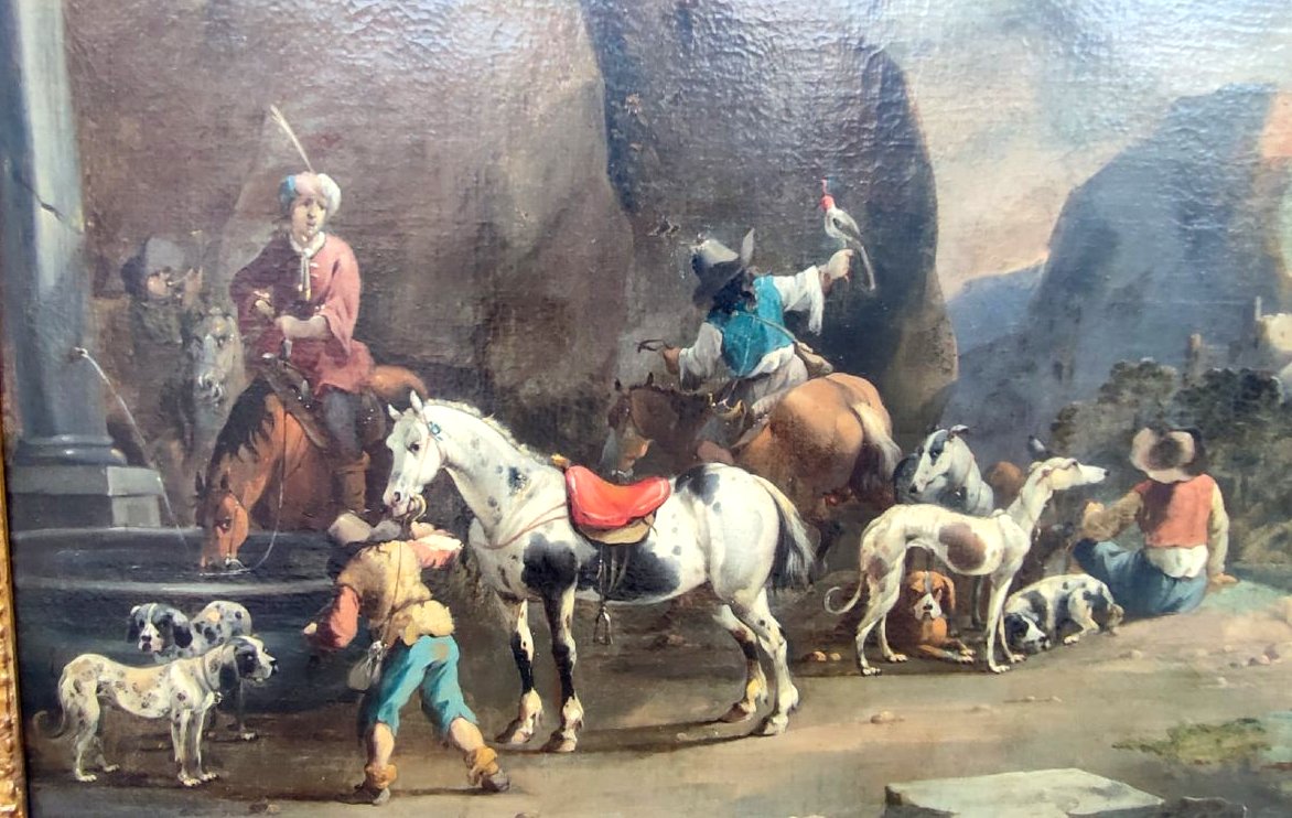"hunting Trip With Falconer" Signed By The Dutch Master Simon Van Douw (1630-1677)-photo-4