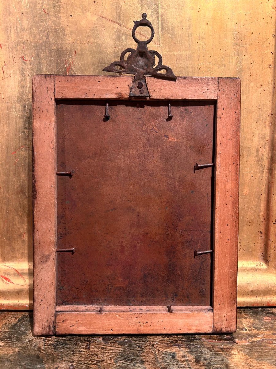Vierge à l'Enfant, huile sur cuivre dans un cadre avec inserts en bronze.-photo-3