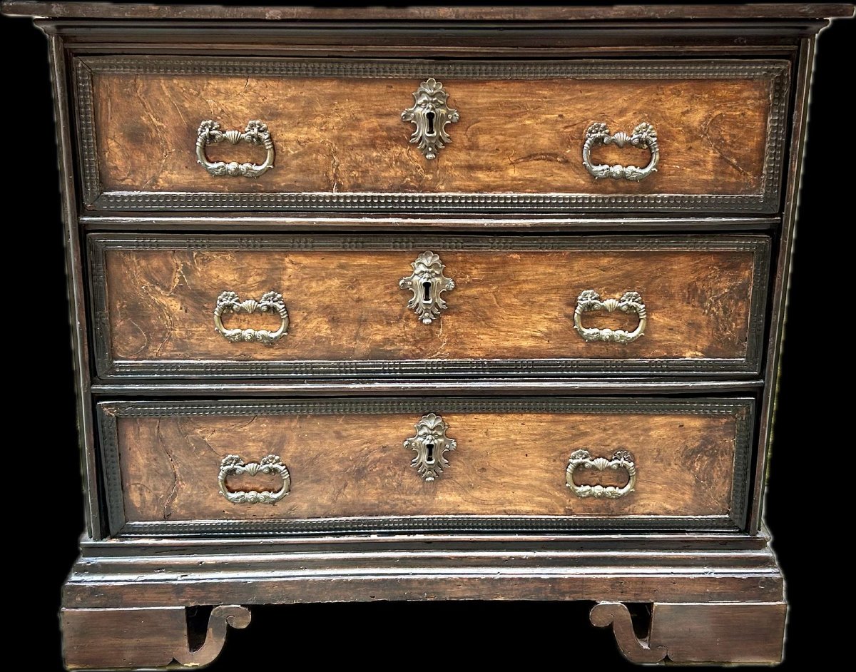 Italian Small Chest In Two-tone Wood From The 17th Century-photo-4