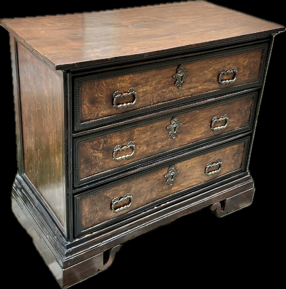 Italian Small Chest In Two-tone Wood From The 17th Century-photo-6