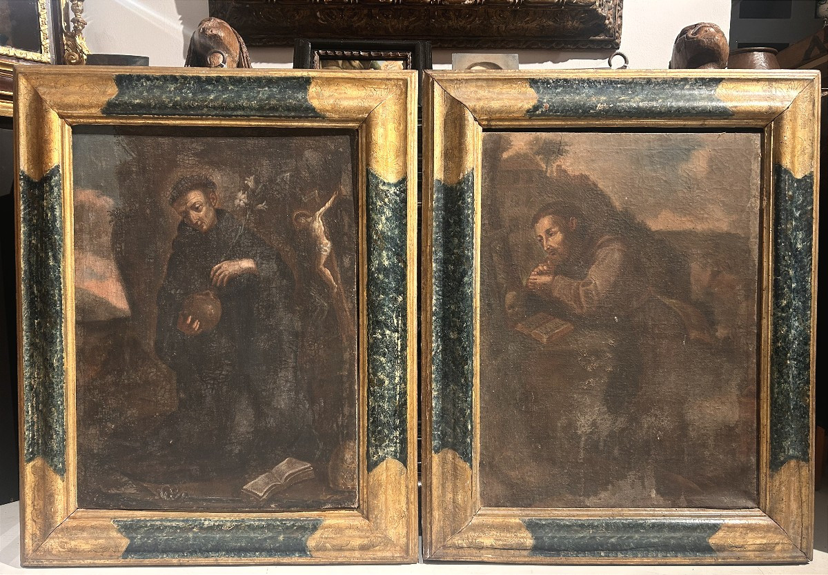 Pair Of Religious Paintings In Their Original Frames. Central Italy, 17th Century.