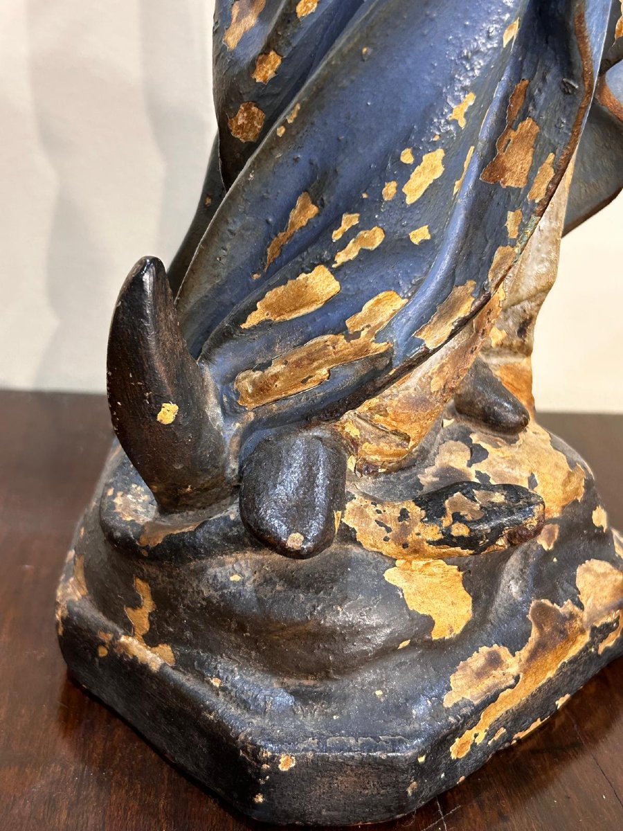 Polychrome Papier Mache Sculpture Representing Mary Immaculate. Central Italy, 18th Century-photo-6