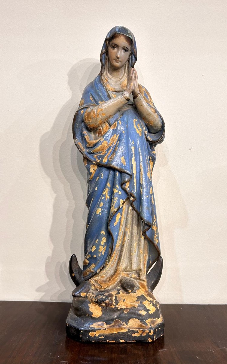 Polychrome Papier Mache Sculpture Representing Mary Immaculate. Central Italy, 18th Century
