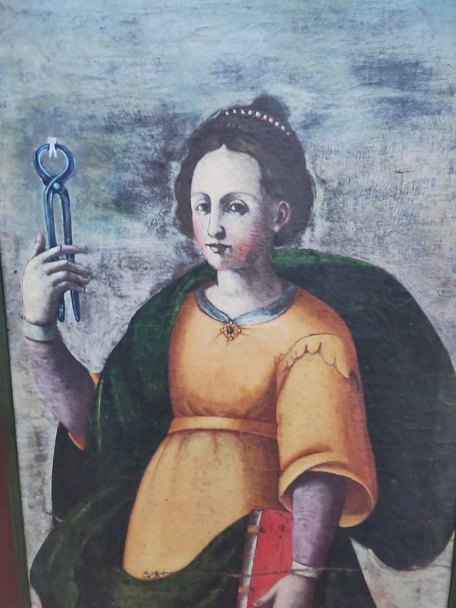 Oil On Canvas Depicting Saint Apollonia, Umbria 16th-17th Century (150cm X 64cm)-photo-2