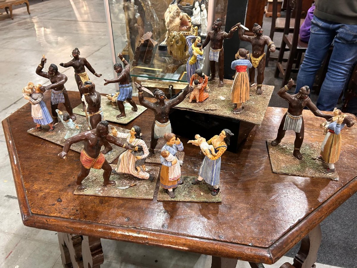 Diorama Ancien En Terre Cuite Polychrome Composé De Figurines Du Massacre Des Innocents, Naples-photo-2