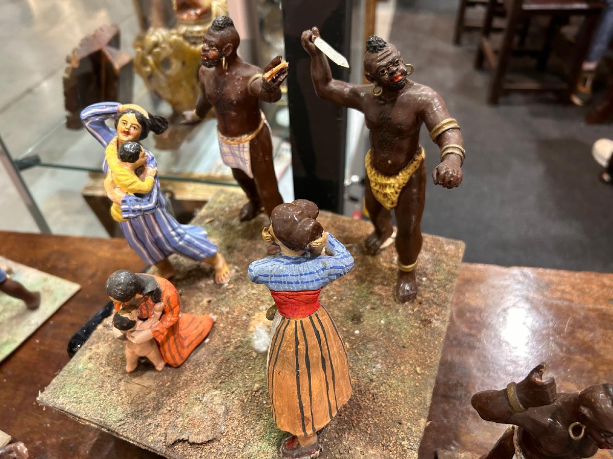 Diorama Ancien En Terre Cuite Polychrome Composé De Figurines Du Massacre Des Innocents, Naples-photo-2