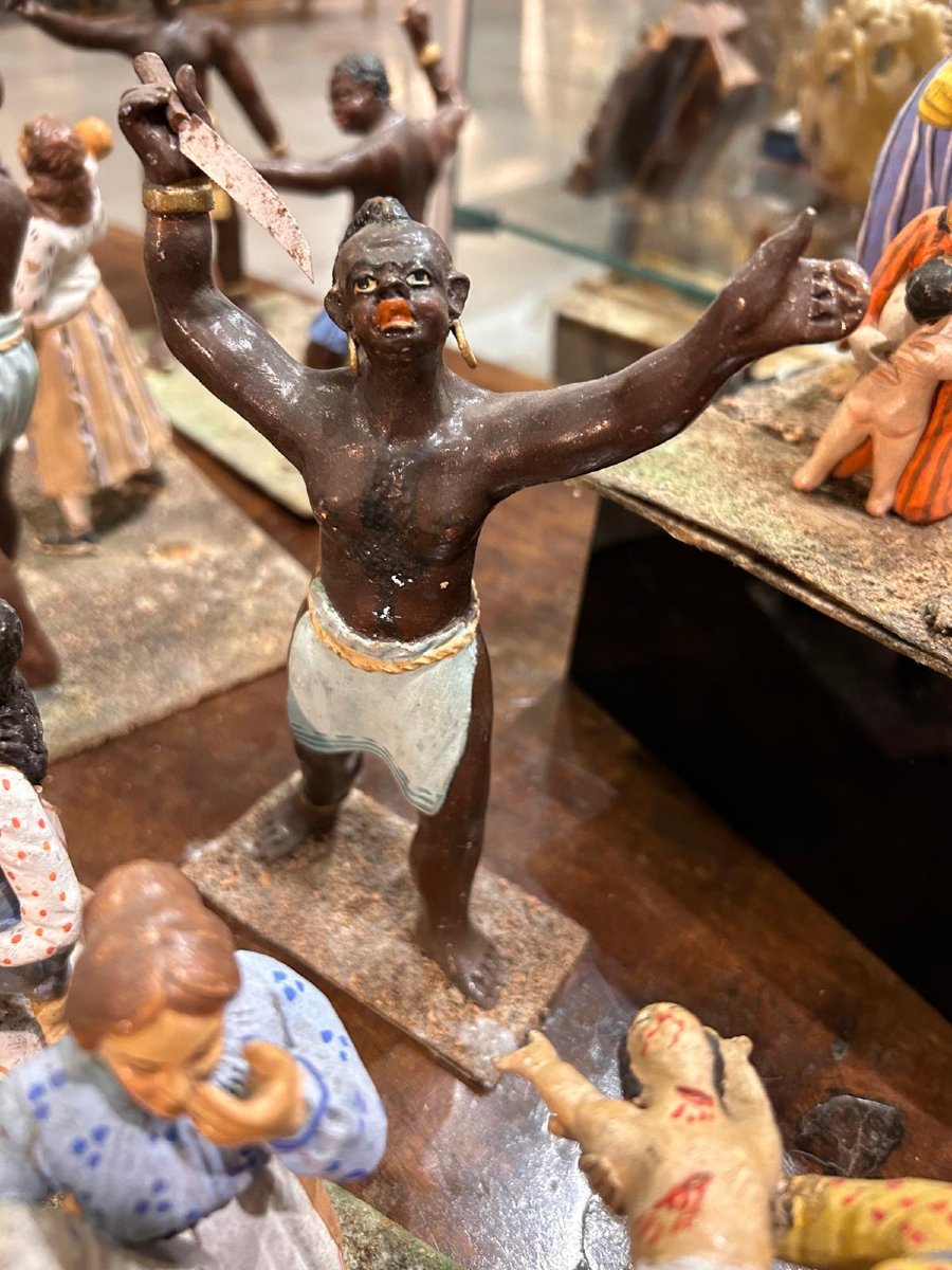Diorama Ancien En Terre Cuite Polychrome Composé De Figurines Du Massacre Des Innocents, Naples-photo-4