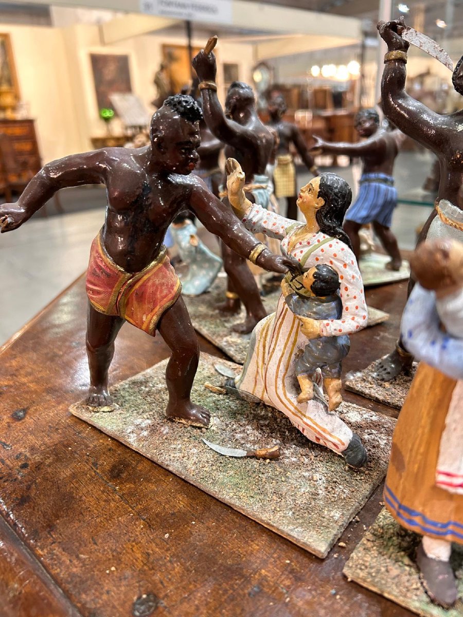 Diorama Ancien En Terre Cuite Polychrome Composé De Figurines Du Massacre Des Innocents, Naples-photo-5