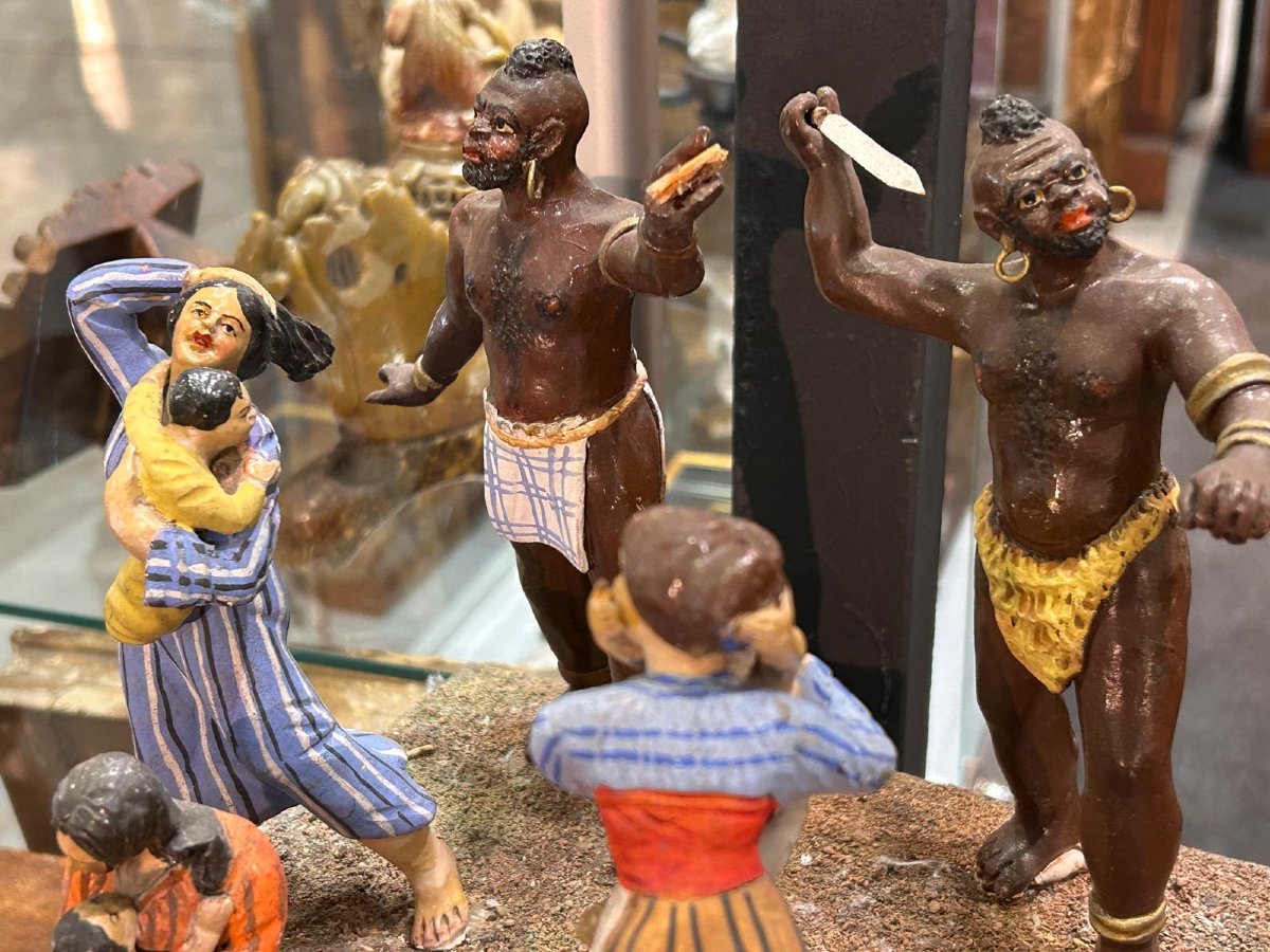 Diorama Ancien En Terre Cuite Polychrome Composé De Figurines Du Massacre Des Innocents, Naples-photo-6