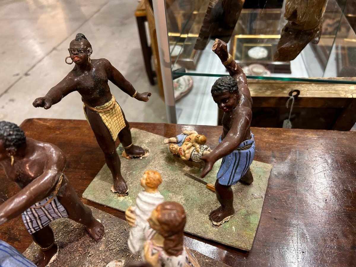 Diorama Ancien En Terre Cuite Polychrome Composé De Figurines Du Massacre Des Innocents, Naples-photo-8