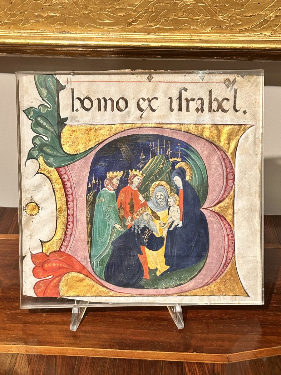 Illuminated & Historiated Initial "b" Depicting The Adoration Of The Magi. Northern Italy, XVth-photo-2
