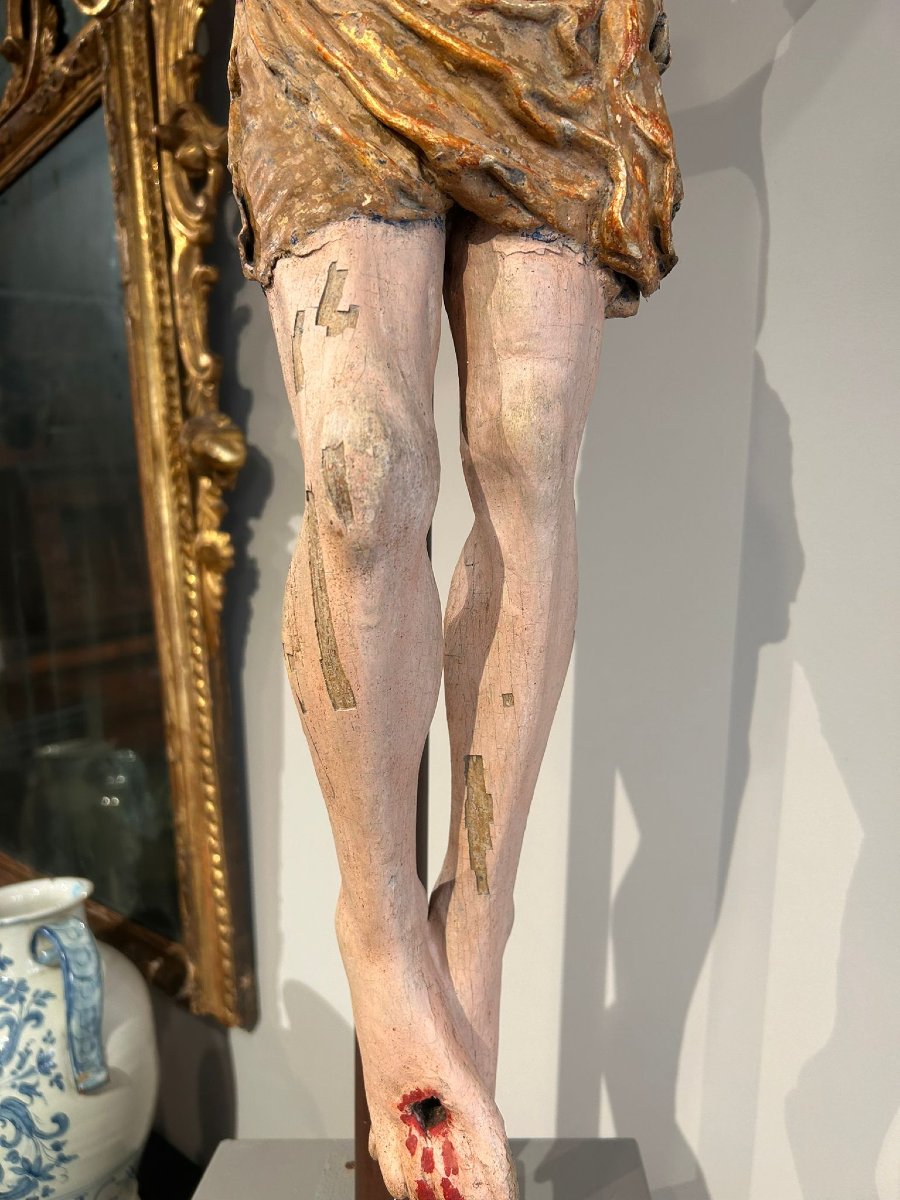 Umbrian 16th C. Wooden Cristh Sculpture With Original Polychromy-photo-1