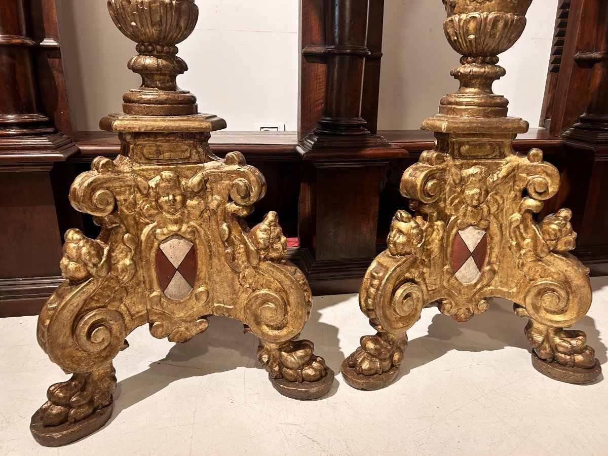 Palace Candlesticks From The Early 17th Century With The Guidi Di Romena Family Coat Of Arms.-photo-3