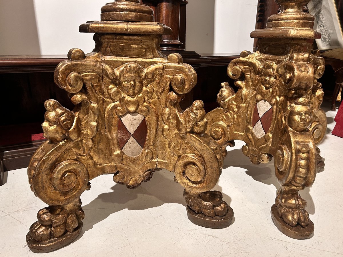 Palace Candlesticks From The Early 17th Century With The Guidi Di Romena Family Coat Of Arms.-photo-4