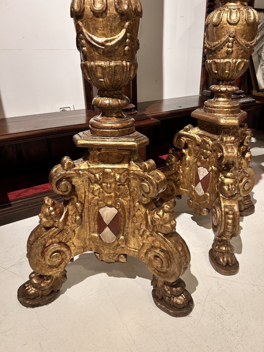 Palace Candlesticks From The Early 17th Century With The Guidi Di Romena Family Coat Of Arms.-photo-2