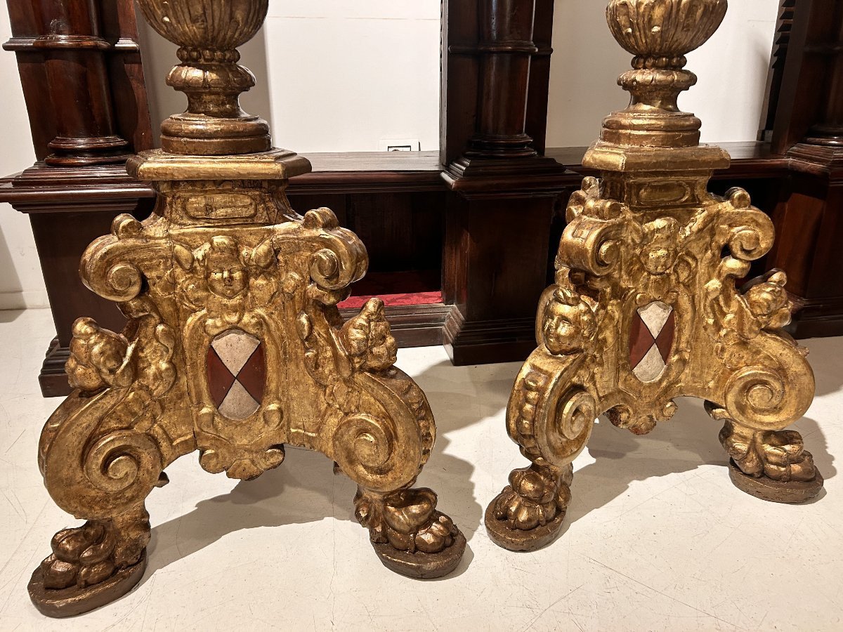 Palace Candlesticks From The Early 17th Century With The Guidi Di Romena Family Coat Of Arms.-photo-6