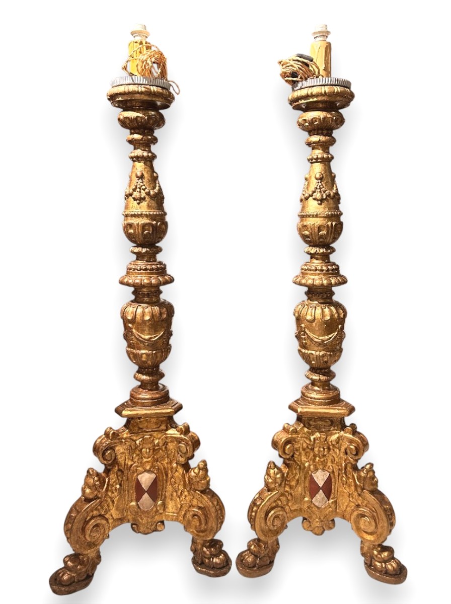 Palace Candlesticks From The Early 17th Century With The Guidi Di Romena Family Coat Of Arms.