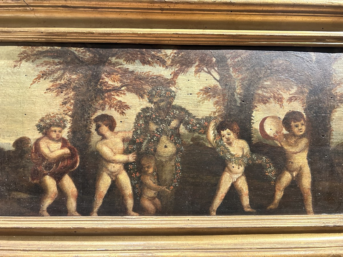 Oil On Panel With Dancing Cupids, 17th Century Italian School.-photo-2