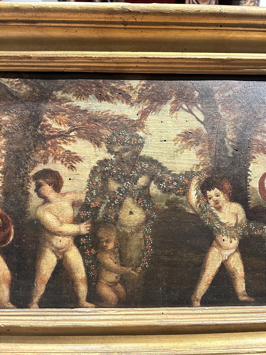 Oil On Panel With Dancing Cupids, 17th Century Italian School.-photo-3