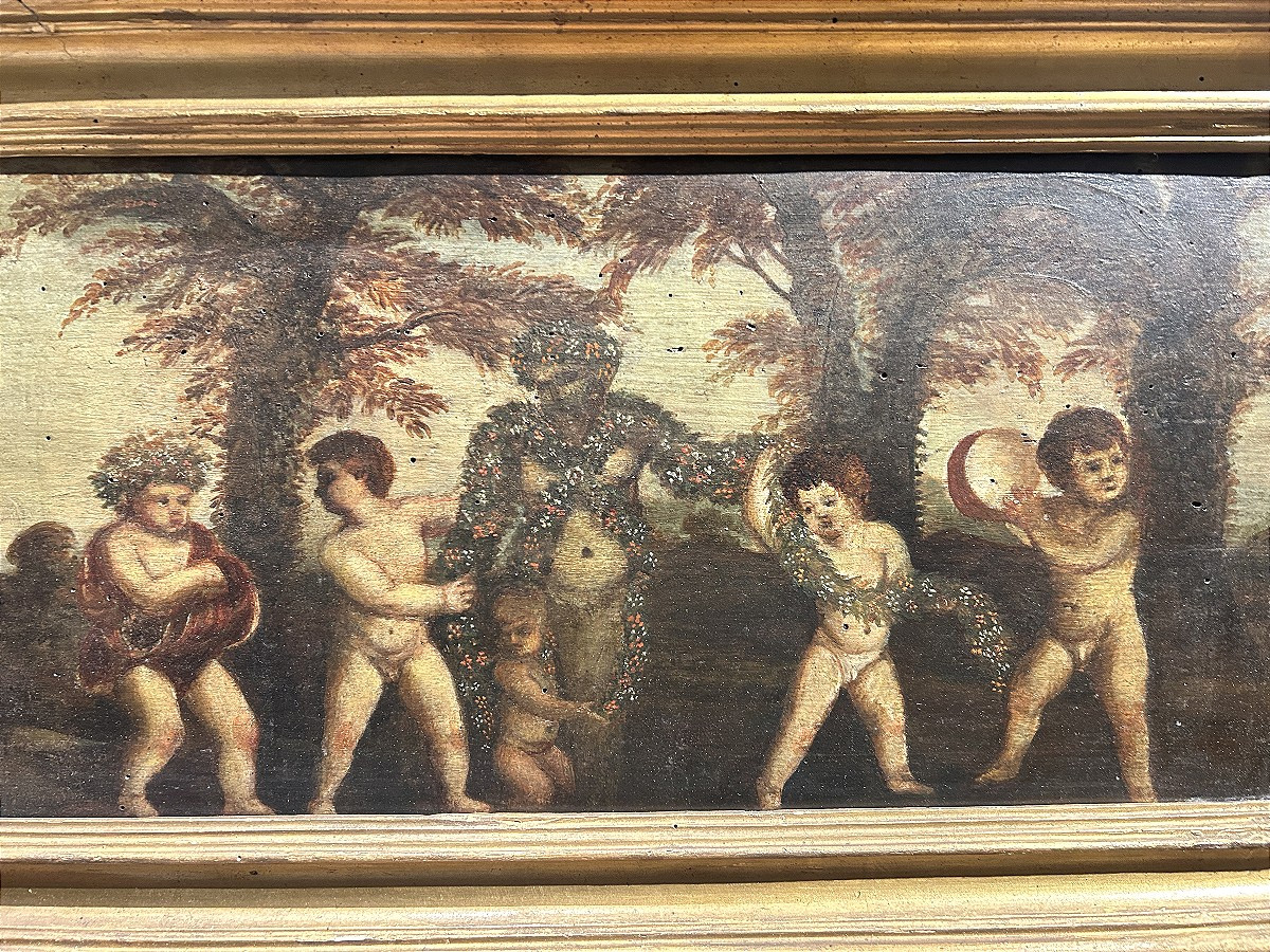 Oil On Panel With Dancing Cupids, 17th Century Italian School.-photo-1